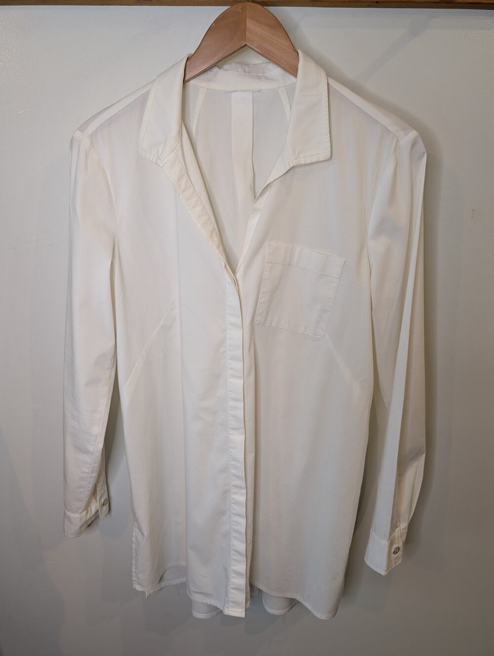 J. Jill White Button Front Tunic Shirt Long Sleeve Chest Pocket Large